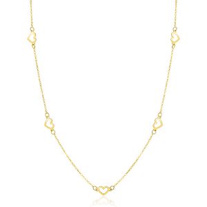 ZINZI Gold 14 carat gold necklace with delicate jasseron links and five open hearts, 5mm wide, 42-45cm ZGC504
