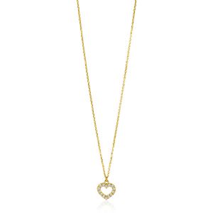 ZINZI 14K Gold Anchor Necklace Heart White Zirconias 7mm 40-42,5cm ZGC450