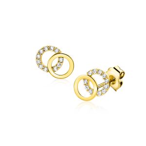 9mm ZINZI 14K Gold Stud Earrings Connected Open Circles White Zirconias ZGO466