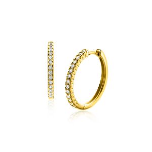 17mm ZINZI Gold 14 karat gold hoop earrings set with white zirconia stones and luxurious hinged closure 17mm x 1.7mm square tube ZGO506
