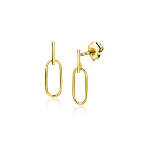 16mm ZINZI 14K Gold Stud Earrings Trendy Open Oval Small Bar ZGO415