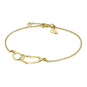 ZINZI 14K Gold Bracelet with 2 Connected Open Hearts 18-20cm ZGA114
