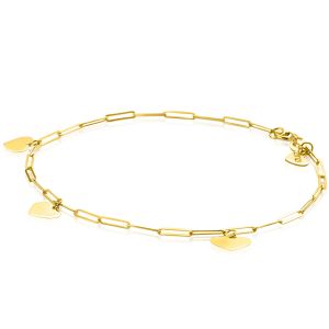 ZINZI 14K Gold  Bracelet Trendy Paperclip Chains 3 Heart Charms 1,8mm width 18,5cm ZGA342