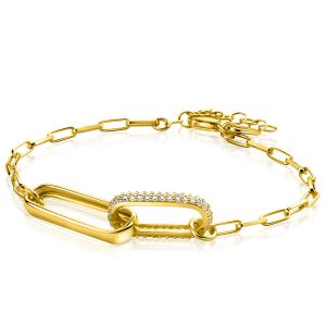 ZINZI Gold Plated Sterling Silver Chain Bracelet with 2 Large Oval Chains Set with White Zirconia ZIA2371Y