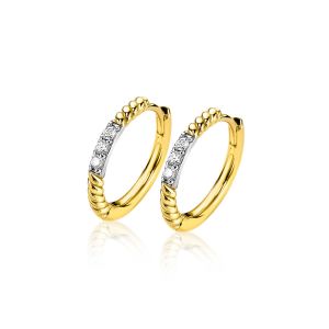 16mm ZINZI Gold Plated Sterling Silver Hoop Earrings Twist White Zirconias 16x2mm ZIO2128Y