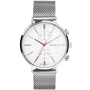 ZINZI Traveller Watch 39mm White Dial Stainless Steel Case and Mesh Strap with dual time ZIW706M