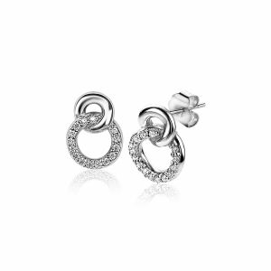 11mm ZINZI Sterling Silver Stud Earrings Connected Open Circles White Zirconia ZIO2045