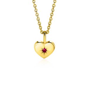 JULY Pendant 12mm Gold Plated Heart Birthstone Red Ruby Zirconia (excl. necklace)