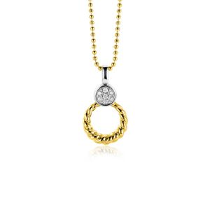 20mm ZINZI Gold Plated Sterling Silver Round Pendant Rope Design White Zirconias ZIH2390Y (excl. necklace)