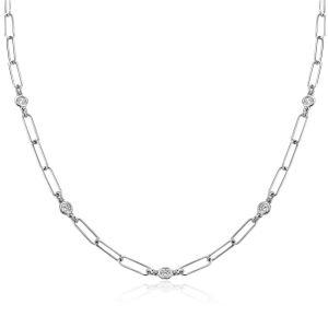 ZINZI Sterling Silver Necklace Paperclip Chain Round White Zirconia 40-45cm ZIC2079