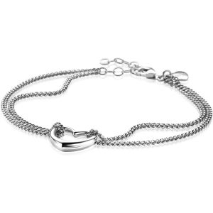 ZINZI Sterling Silver Multi-look Bracelet Curb Chain and Open Heart 16,5-19,5cm ZIA2516