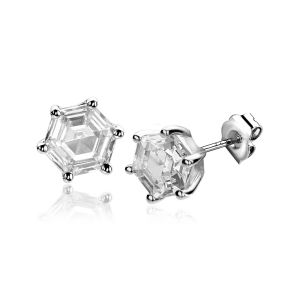 7mm ZINZI Sterling Silver Stud Earrings Hexagon with White Zirconia ZIO2259