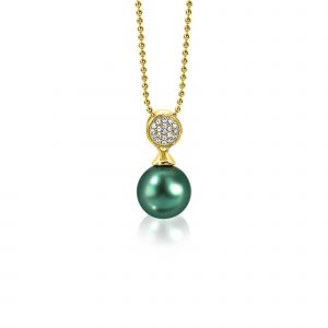 ZINZI Gold Plated Sterling Silver Pendant Green Pearl White Zirconias 18mm ZIH1151GG