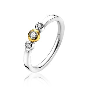 ZINZI Sterling Silver Ring Gold Plated Round Setting White Zirconia ZIR1974