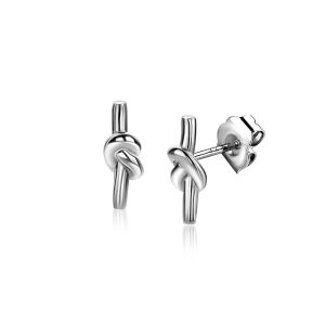13mm ZINZI silver stud earrings with bar and shiny knot ZIO2613