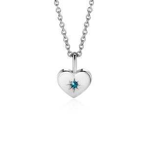 MARCH Pendant 12mm Sterling Silver Heart Birthstone Blue Aquamarine Zirconia (excl. necklace)