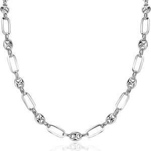 ZINZI Sterling Silver Coffee Bean Chain Necklace with Long Oval Chains width 7mm 45cm ZIC2484