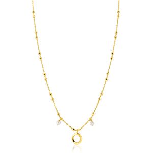 ZINZI Gold Plated Sterling Silver Fantasy Necklace with 15 Small Beads, 2 White Pearls and a Playful Organic Open Design 42-45cm ZIC2405