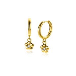22mm ZINZI gold plated silver hoops 14mm with dangling flowers set with white zirconia ZIO2620