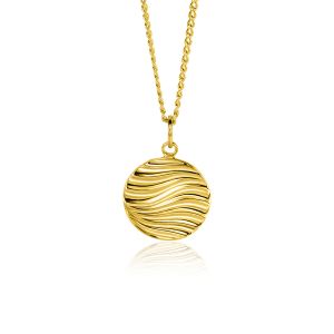 18mm ZINZI Gold Plated Sterling Silver Pendant Coin with Graceful Waves Design ZIH2450 (excl. necklace)