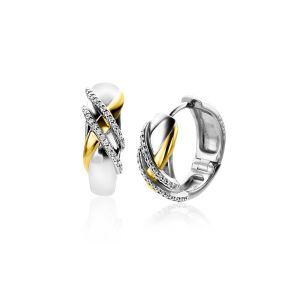 16mm ZINZI Sterling Silver Hoop Earrings Crossover Bicolor with White Zirconia 16x6mm ZIO2243