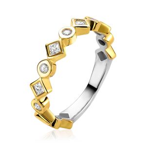 ZINZI Gold Plated Sterling Silver Luxurious Stackable Ring Round Square White ZIR2055Y