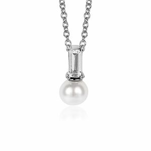 ZINZI Sterling Silver White Pearl Pendant with White Baguette Zirconia ZIH2135 (excl. necklace)