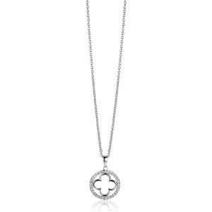 ZINZI silver necklace with luxury clover pendant (15mm) fully set with white zirconia 45-48cm ZIC2617