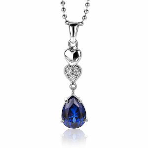 24mm ZINZI Sterling Silver Pendant Hearts Drop White Blue ZIH2124 (excl. necklace)