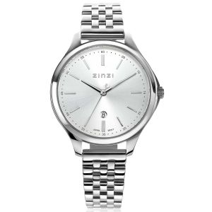 ZINZI Classy Watch 34mm Silver Colored Dial Stainless Steel Case and Strap Date ZIW1002