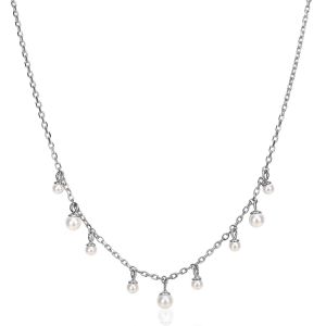 ZINZI silver chain necklace with nine round white glass pearls in various sizes, playfully distributed over the necklace 40-45cm ZIC2623