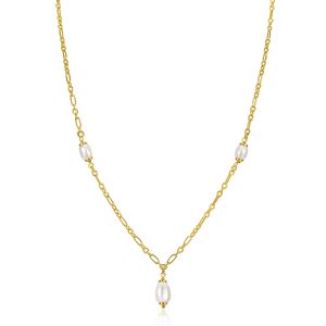 ZINZI gold plated silver chain necklace with three oval white freshwater pearls 40-45cm ZIC2588