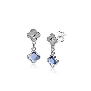 20mm ZINZI silver stud earrings with blue clovers 8mm ZIO2582
