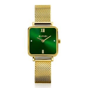 ZINZI Square Mini Watch Green Dial and Square Gold Colored Case Stainless Steel Mesh Band 22mm  ZIW1735