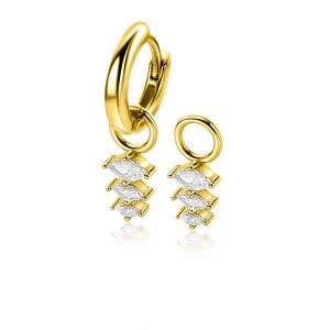 13mm ZINZI gold plated silver charm earrings with three pear-shaped settings in descending size, set with white zirconias ZICH2631 (without hoops earrings)