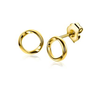 9mm ZINZI gold plated silver stud earrings open circle with organic shape ZIO2611G