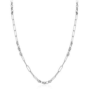 ZINZI Sterling Silver Coffee Bean Chain Necklace Combined with Long Oval Chains 45cm ZIC2467