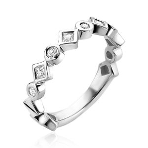 ZINZI Sterling Silver Luxurious Stackable Ring Round Square White ZIR2055