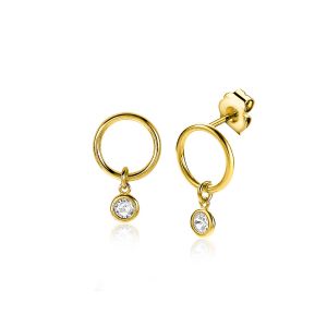 13mm ZINZI Gold Plated Sterling Silver Stud Earrings Open Circle with White Zirconia Charm ZIO2200Y