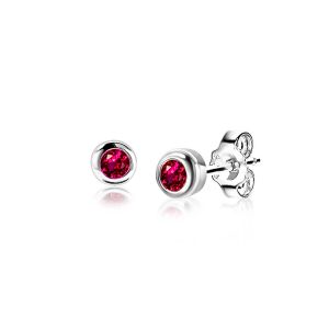 JULY Stud Earrings 4mm Sterling Silver with Birthstone Red Ruby Zirconia