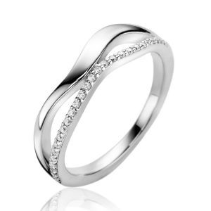 ZINZI silver multi-look ring (6mm wide) organically shaped with two wavy rows, one set with white zirconias ZIR2629