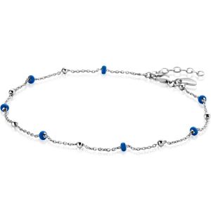 ZINZI Sterling Silver Fantasy Anklet with 7 Blue Donuts and Shiny Beads 23+4cm ZIE2511