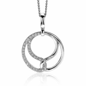 25mm ZINZI Sterling Silver Pendant with 2 Connected Shapes White Zirconias ZIH2119 (excl. necklace)