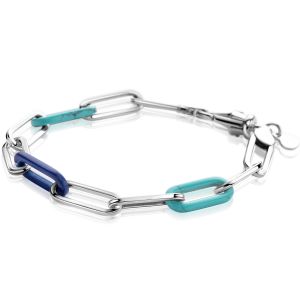 ZINZI Sterling Silver Paperclip Chain Bracelet with Trendy Chains in Turquoise and Lapis Blue 19cm ZIA2456