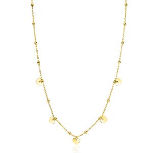 ZINZI Gold Plated Sterling Silver Chain Necklace with Beads and 5 Shiny Heart Charms 42-45cm ZIC2531G