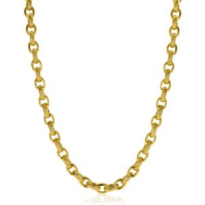 ZINZI gold plated silver wide chain necklace (6mm wide) with luxury jasseron links in smooth and worked finishes 45cm ZIC2638