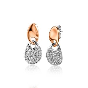 19mm ZINZI Rose Gold Plated Sterling Silver Fantasy Earrings White Zirconias ZIO1955