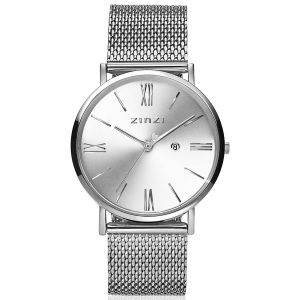 ZINZI Roman Watch 34mm Silver Colored Dial Silver Colored Case Stainless Steel Mesh Strap  ZIW502M