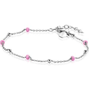 ZINZI Sterling Silver Fantasy Bracelet with 5 Pink Donuts and Shiny Beads 17-19,5cm ZIA2510