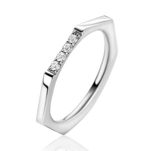 ZINZI Sterling Silver Stackable Ring Hexagon width 2mm White Zirconias ZIR2492